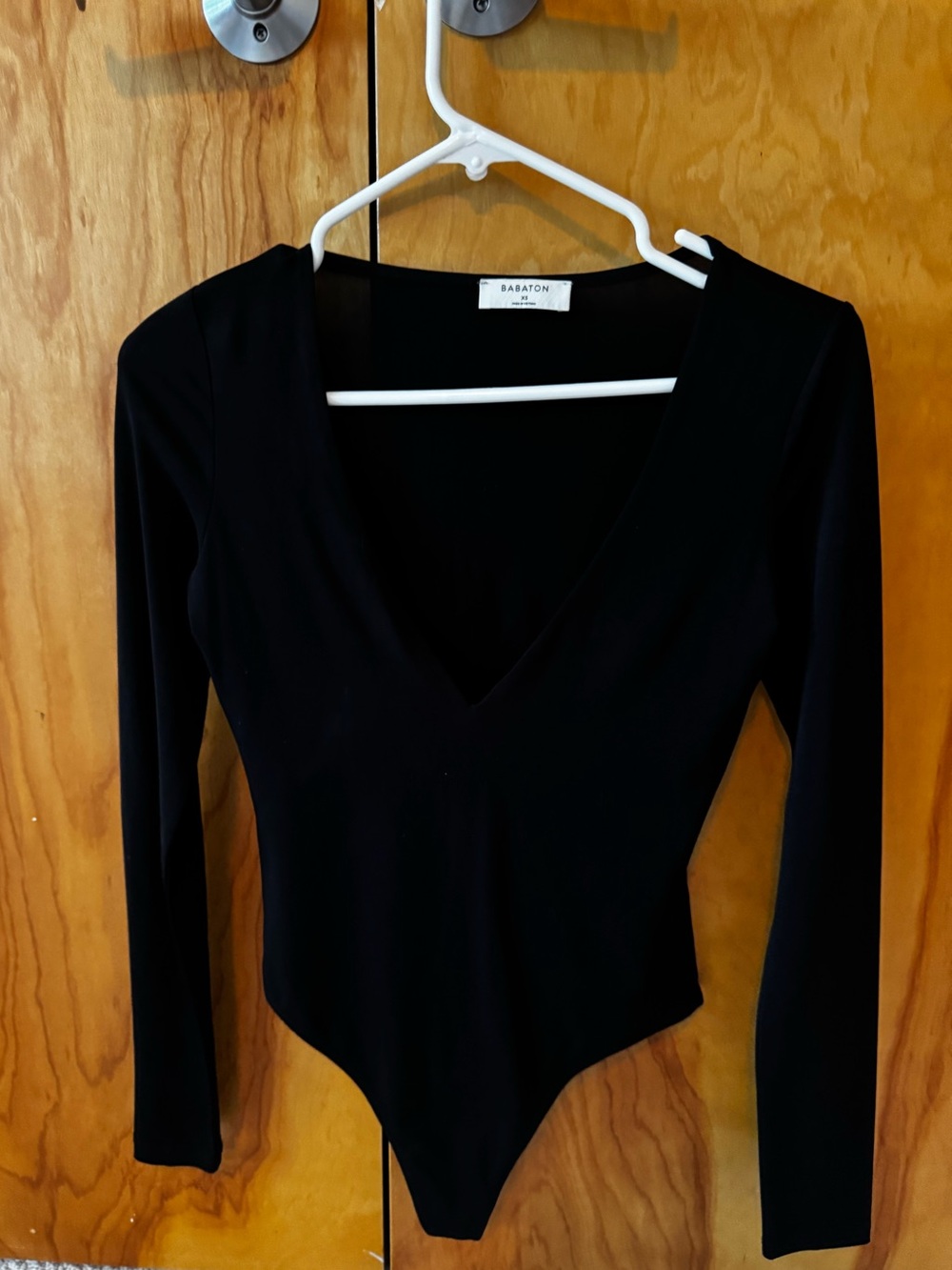 Babaton Black V-Neck Long-Sleeve Bodysuit